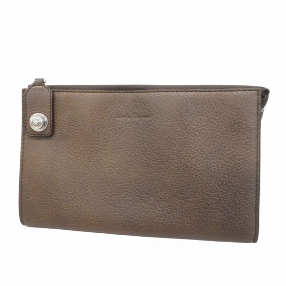 Salvatore Ferragamo Gancini Clutch Bag Brown Leather Silver Hardware Pre-owned W - Picture 1 of 10